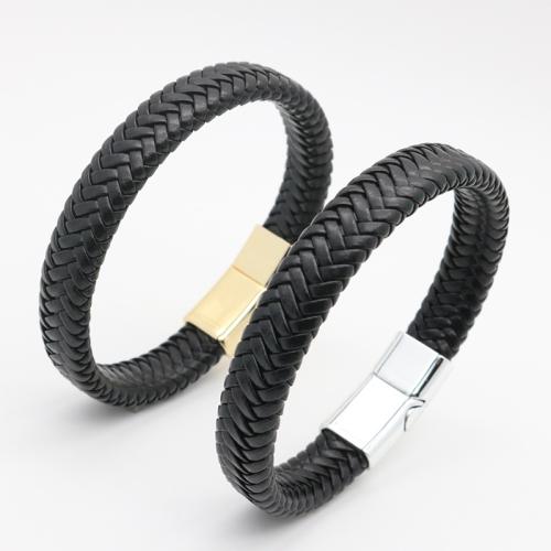 PU Cord Armbånd, Zinc Alloy, med Magnet & PU, forgyldt, for mennesket, flere farver til valg, nikkel, bly & cadmium fri, Længde 21 cm, Solgt af PC