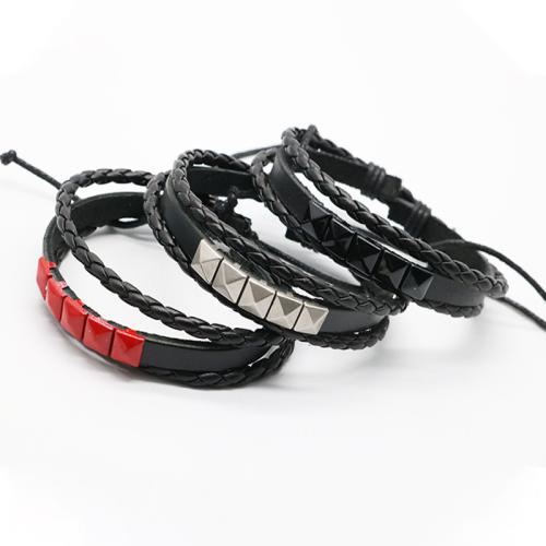 PU Leather Cord Bracelets Zinc Alloy with PU Leather & Wax Cord plated three layers & Unisex nickel lead & cadmium free Length 19 cm Sold By PC