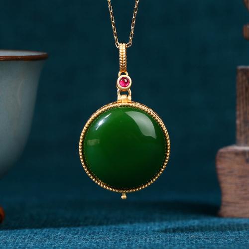 Brass Perfume Locket Necklace with Jade gold color plated vintage & oval chain & for woman & hollow Length Approx 17.7 Inch Sold By PC