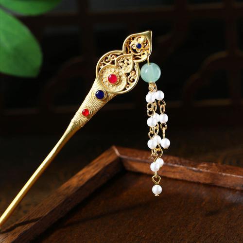 Cink ötvözet Hair Stick, -val Műanyag Pearl, Lopótök, arany színű aranyozott, Vintage & a nő & üreges, Által értékesített PC