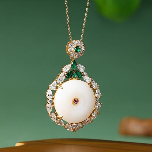 Brass Necklace with Jade gold color plated oval chain & for woman & with rhinestone Length Approx 17.7 Inch Sold By PC