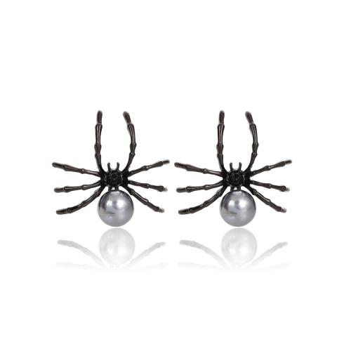 Nieuwe Hot Halloween sieraden en Decor, Zinc Alloy, met Plastic Pearl, Spin, Halloween ontwerp & mode sieraden & voor vrouw, zwart, 40x45mm, Verkocht door pair