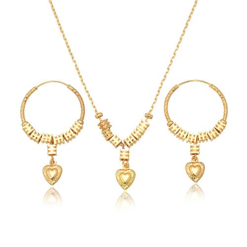 Brass Ensemble de bijoux, boucle d'oreille & collier, laiton, Plaqué or 18K, 2 pièces & bijoux de mode & pour femme, doré, Longueur Environ 45 cm, Vendu par fixé