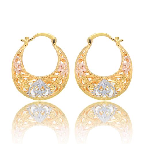 Brass Leverback Earring 18K gold plated fashion jewelry & for woman & hollow golden Sold By Pair