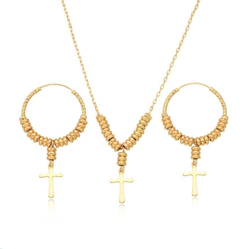 Brass Jewelry Set earring & necklace 18K gold plated 2 pieces & fashion jewelry & for woman golden Length Approx 45 cm Sold By Set