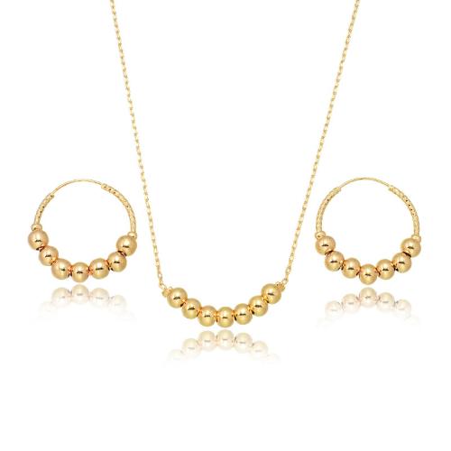 Brass Ensemble de bijoux, boucle d'oreille & collier, laiton, Plaqué or 18K, 2 pièces & bijoux de mode & pour femme, doré, Longueur Environ 45 cm, Vendu par fixé