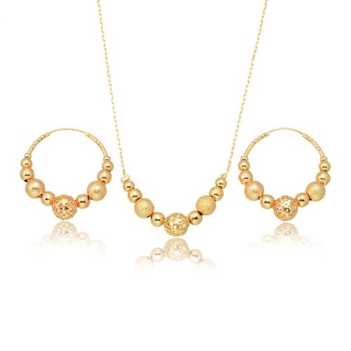 Set de Joyería de Latón, pendiente & collar, metal, con 5cm extender cadena, 18K chapado en oro, 2 piezas & para mujer, dorado, longitud aproximado 45 cm, Vendido por Set