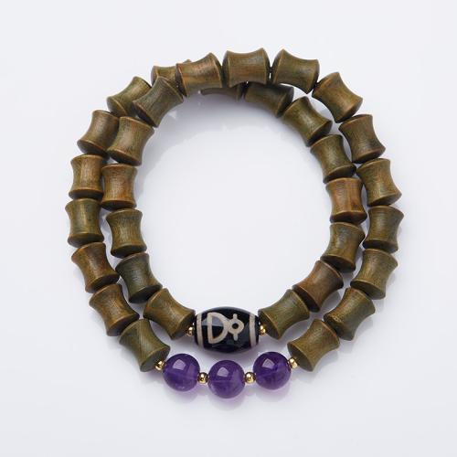 Holz Armbänder, grüne Sandelholz, mit Tibetan Achat & Amethyst, handgemacht, Modeschmuck & für Frau, Länge ca. 28 cm, verkauft von PC