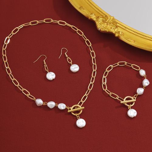 Zinklegering Sieraden Sets, oorbel & halsketting, Plastic Pearl, met Zinc Alloy, mode sieraden & verschillende stijlen voor de keuze & voor vrouw, Verkocht door PC