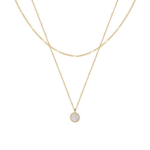 Stainless Steel Jewelry Necklace 304 Stainless Steel with White Shell 18K gold plated Double Layer & fashion jewelry & for woman golden Length Approx 45 cm Sold By PC