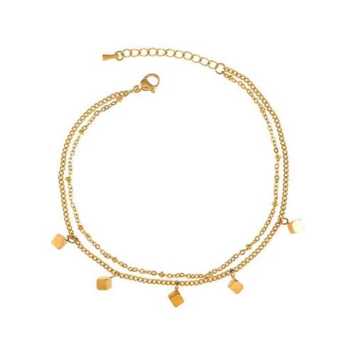 Roestvrijstalen Anklet, 304 roestvrij staal, met 5cm extender keten, Dubbele laag & mode sieraden & voor vrouw, gouden, Lengte Ca 21 cm, Verkocht door PC