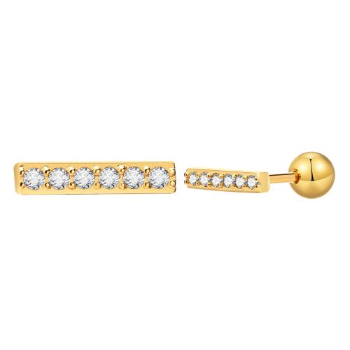 Roestvrij staal Stud Earrings, 304 roestvrij staal, mode sieraden & micro pave zirconia & voor vrouw, gouden, 8.40x1.70mm, Verkocht door pair