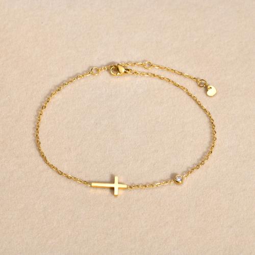 Roestvrijstalen Anklet, 304 roestvrij staal, met 5cm extender keten, Oversteken, mode sieraden & micro pave zirconia & voor vrouw, gouden, Lengte Ca 21 cm, Verkocht door PC