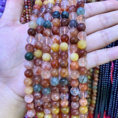 Natural Quartz Jewelry Beads Rutilated Quartz Round DIY multi-colored Sold Per Approx 38 cm Strand