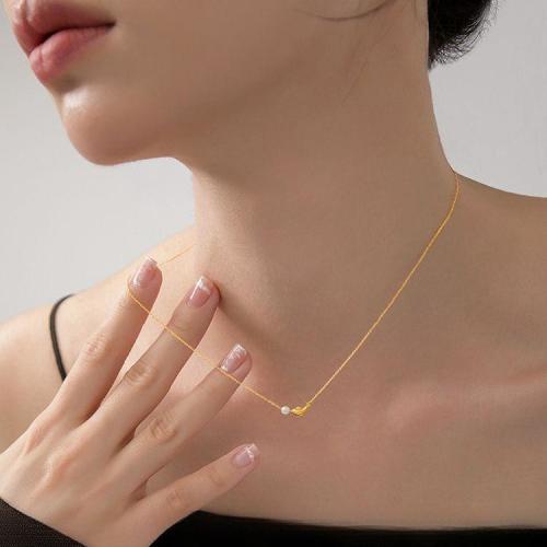 Collier d'acier titane, avec perle de plastique, dauphin, Placage de couleur d'or, pour femme, Longueur 45 cm, Vendu par PC