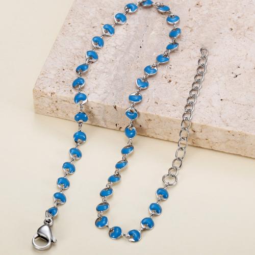 Stainless Steel Anklet 304 Stainless Steel silver color plated for woman & epoxy gel blue Length 23 cm Sold By PC