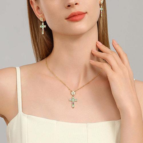 Stainless Steel Jewelry Necklace 304 Stainless Steel Cross gold color plated for woman & enamel & with rhinestone mixed colors Length 45 cm Sold By PC