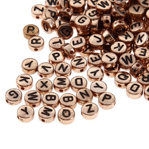 Abalorios Acrílicos de Letras, Acrílico, Bricolaje, color de rosa dorada, 4x7mm, agujero:aproximado 1.25-1.35mm, 100PCs/Bolsa, Vendido por Bolsa