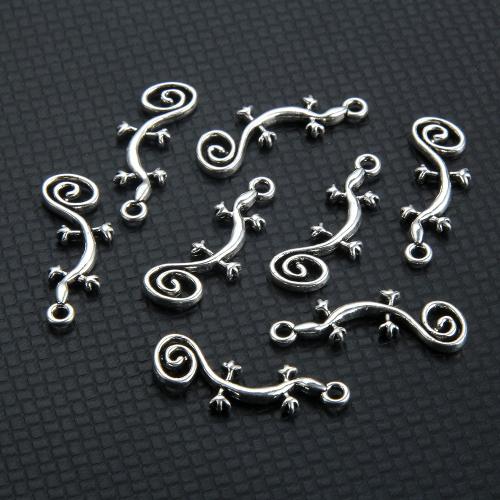 Sinc Alloy Pendants Ainmhithe, Lizard, dath airgid plated, DIY, airgid, nicil, luaidhe & caidmiam saor in aisce, 29x10mm, 10ríomhairí pearsanta/Mála, Díolta De réir Mála