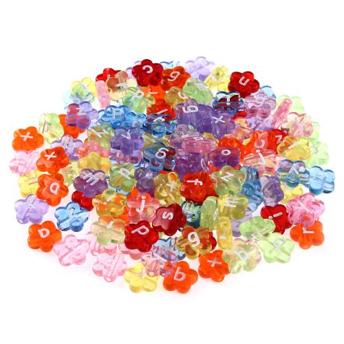 Alphabet Acryl Perlen, Blume, DIY, gemischte Farben, 5x11x11mm, Bohrung:ca. 1.68-1.7mm, 100PCs/Tasche, verkauft von Tasche