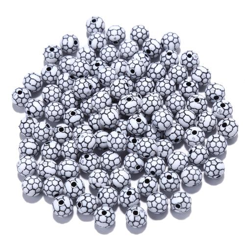 Akryl šperky korálky, Fotbal, DIY, bílý, 9.70x9.10mm, Otvor:Cca 2mm, 10PC/Bag, Prodáno By Bag