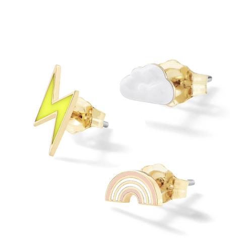 Zinc Alloy Stud Earring plated three pieces & fashion jewelry & enamel mixed colors nickel lead & cadmium free Sold By Set