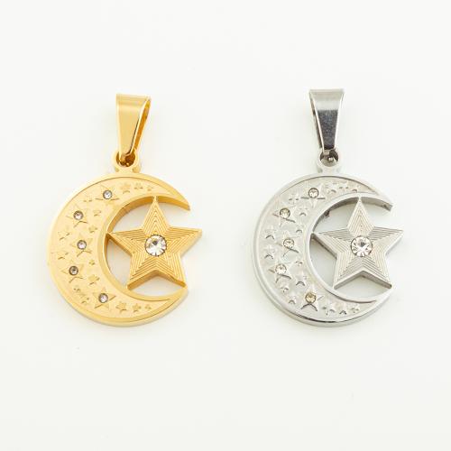 Stainless Steel korut Riipukset, 304 Stainless Steel, Moon ja Star, tee-se-itse & tekojalokivi, enemmän värejä valinta, 26x22mm, Reikä:N. 4mm, Myymät PC