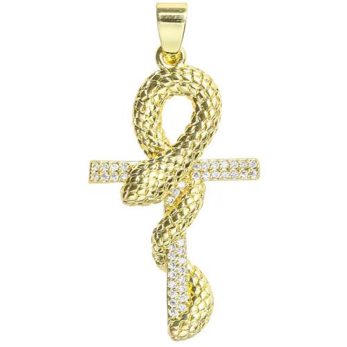 Cubic Zirconia Micro Pave Brass Pendant Snake plated DIY & micro pave cubic zirconia gold Sold By PC