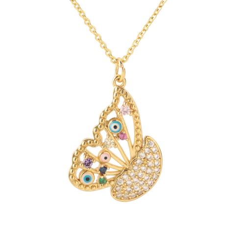 Cubic Zirconia Micro Pave Brass Pendant Butterfly plated DIY & micro pave cubic zirconia & enamel gold Sold By PC