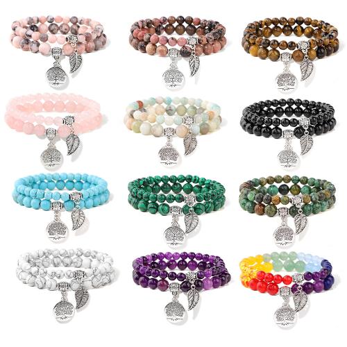 Gemstone Armbånd, Zinc Alloy, med Natursten, håndlavet, 2 stykker & Unisex, flere farver til valg, Solgt af PC