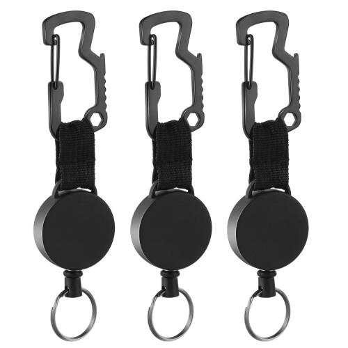 Iron Carabiner Key Ring with ABS Plastic multifunctional & retractable black Sold By PC