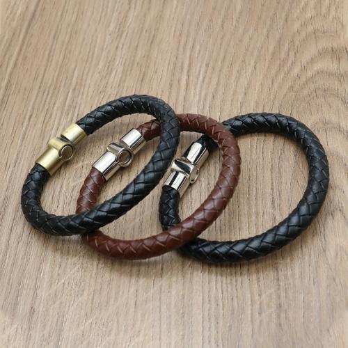 PU leder koord armbanden, 304 roestvrij staal, met Magneet & PU, voor de mens, meer kleuren voor de keuze, Lengte 20.5 cm, Verkocht door PC