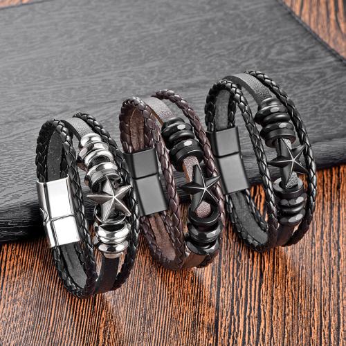 PU Leather Cord Bracelets Zinc Alloy with Magnet & PU Leather & PVC Plastic plated three layers & Unisex nickel lead & cadmium free Length 21 cm Sold By PC