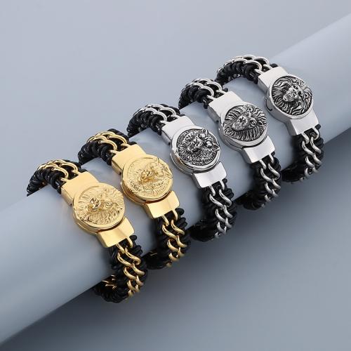 Stainless Steel Jewelry Bracelet 304 Stainless Steel with Magnet & leather cord Vacuum Ion Plating & for man Sold By PC