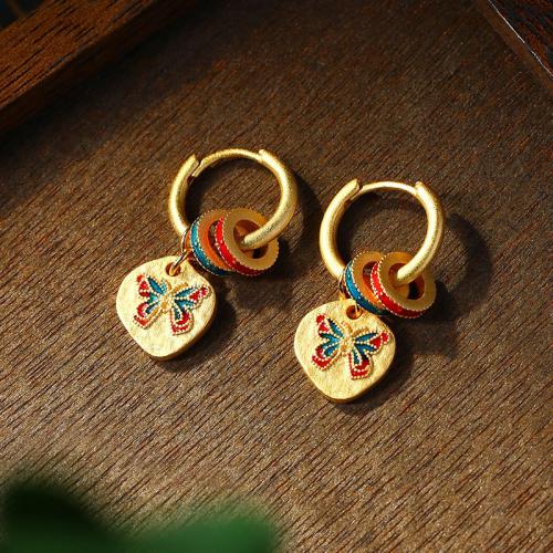 Zinc Alloy Huggie Hoop Drop Earring, gold plated, Vintage & voor vrouw & glazuur, 12x31mm, Verkocht door pair