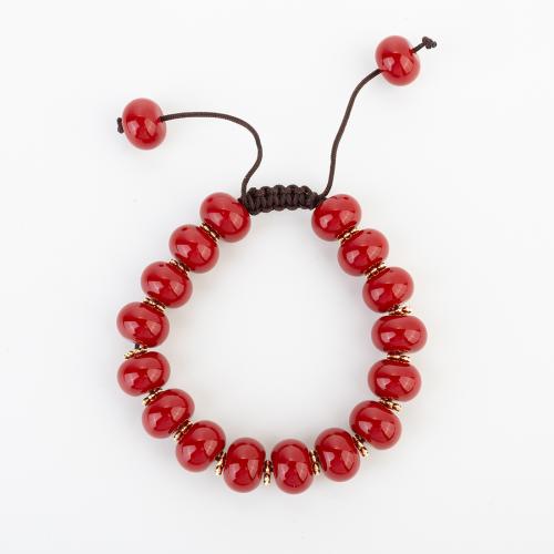 corail synthétique bracelet, avec cordon de polyester, style folk & unisexe, beads size 12x9mm, Longueur Environ 280 mm, Vendu par PC