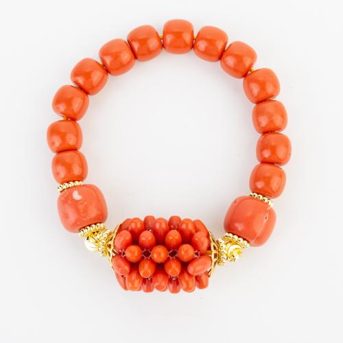 corail synthétique bracelet, avec laiton, style folk & unisexe, beads size 10x9mm, Longueur Environ 200 mm, Vendu par PC