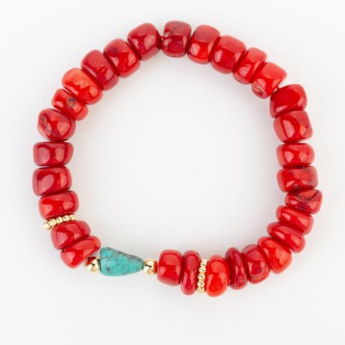 corail synthétique bracelet, style folk & unisexe, beads size 10x6mm, Longueur Environ 190 mm, Vendu par PC