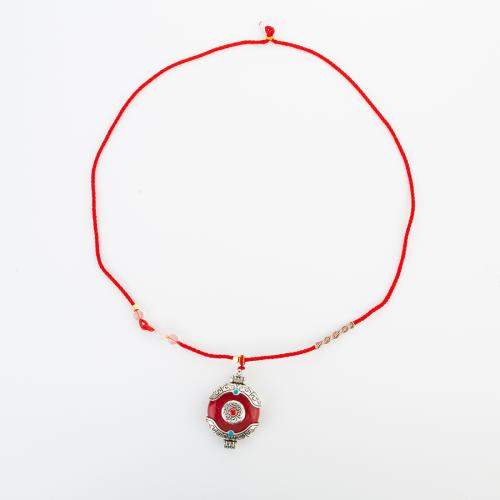 corail synthétique collier, avec cordon de polyester & laiton, style folk & unisexe, pendant size 53x35x15mm, Longueur Environ 860 mm, Vendu par PC