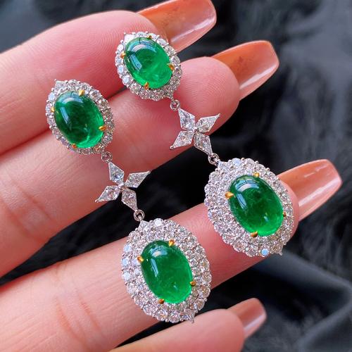 Brass Stud Earring with Jade fashion jewelry & for woman green 36mm Sold By Pair