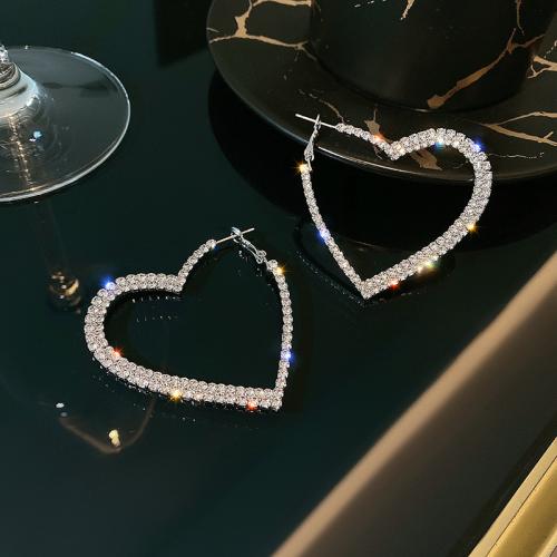 Zinc Alloy Øreringe, Heart, mode smykker & for kvinde & med rhinestone, 50x55mm, Solgt af par