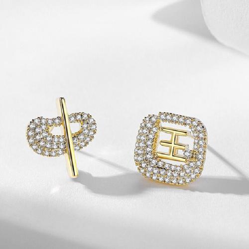 Asymmetric Earrings Zinc Alloy fashion jewelry & for woman & with rhinestone .8mm; .8mm Sold By Pair