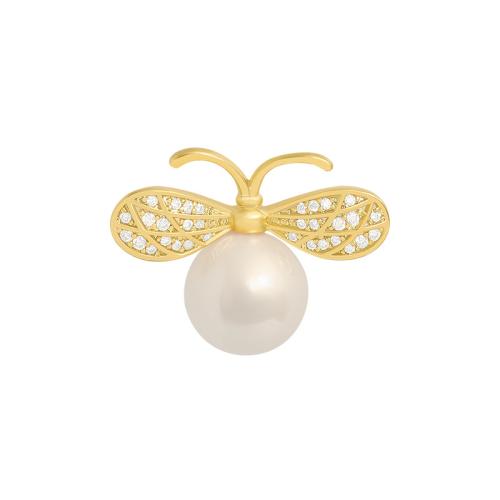 Zinklegering broches, Zinc Alloy, met Plastic Pearl, Honingbij, uniseks & met strass, 15x22mm, Verkocht door PC