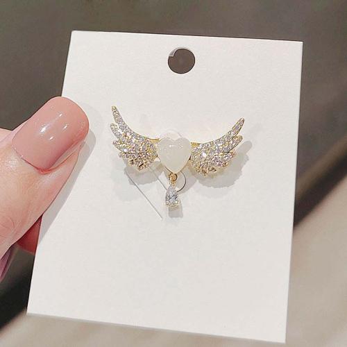 Zinc Alloy Brocher, med Resin, Angel Wing, Unisex & med rhinestone, 34x23mm, Solgt af PC