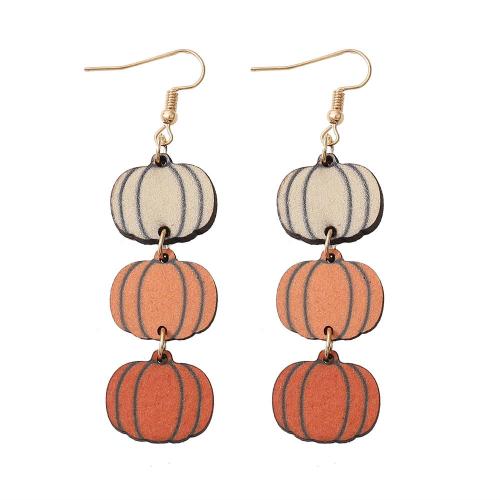 Wood Drop Earring with 304 Stainless Steel Pumpkin Halloween Jewelry Gift & for woman Sold By Pair