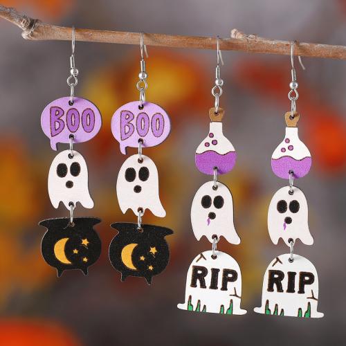 Hout Drop Earring, met 304 roestvrij staal, Halloween Jewelry Gift & verschillende stijlen voor de keuze & voor vrouw, Verkocht door pair