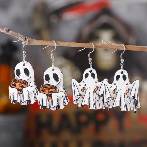 Wood Drop Earring with 304 Stainless Steel Ghost Halloween Jewelry Gift & for woman Sold By Pair