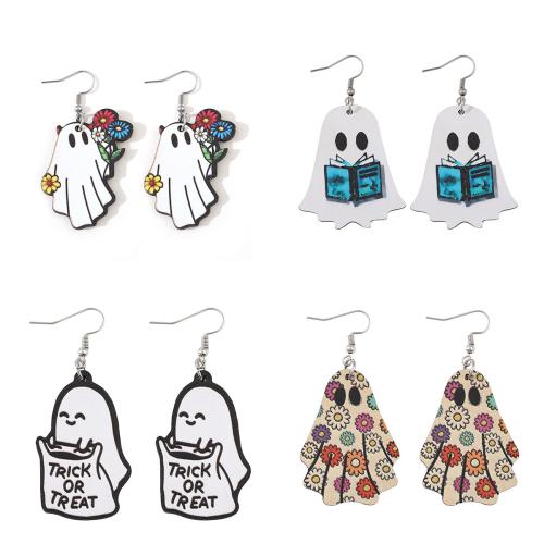 Wood Drop Earring with 304 Stainless Steel Ghost Halloween Jewelry Gift & for woman Sold By Pair