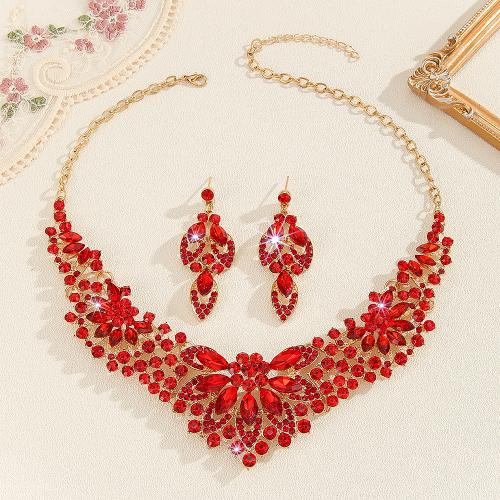 Zinc Alloy Jewelry Sets earring & necklace with Crystal 2 pieces & fashion jewelry & for woman Sold By Set