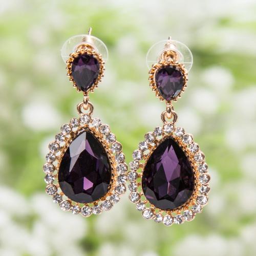 Zinc Alloy Drop Earrings with Czech Rhinestone Teardrop fashion jewelry & for woman Sold By Pair